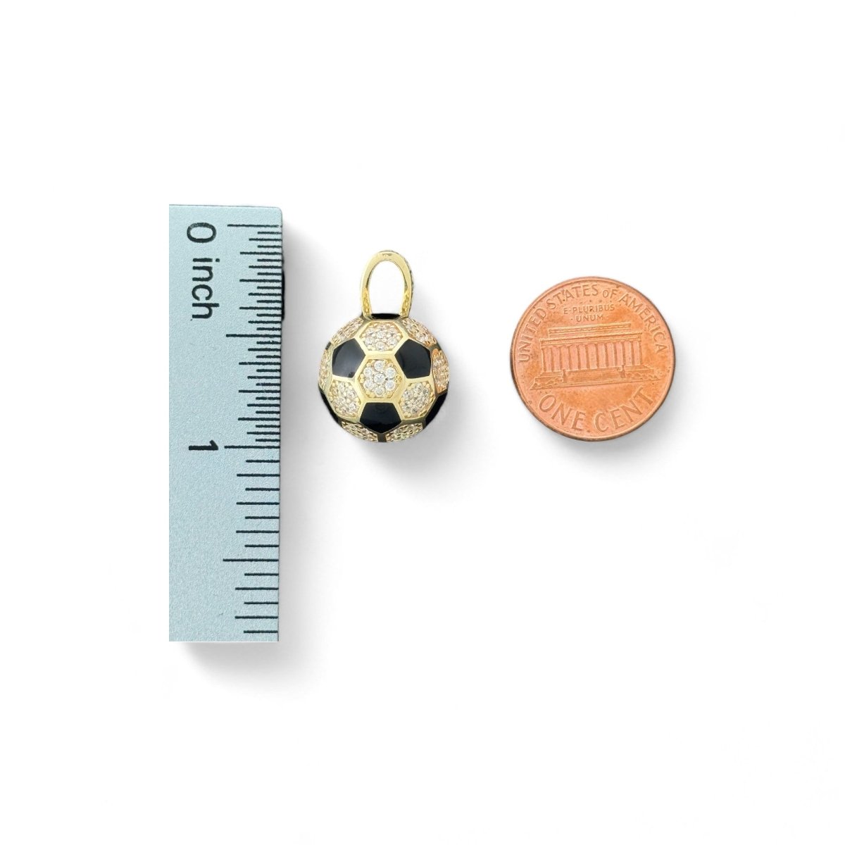 14KT Yellow Gold 3D Soccer Ball Pendant with Black CZ Accents