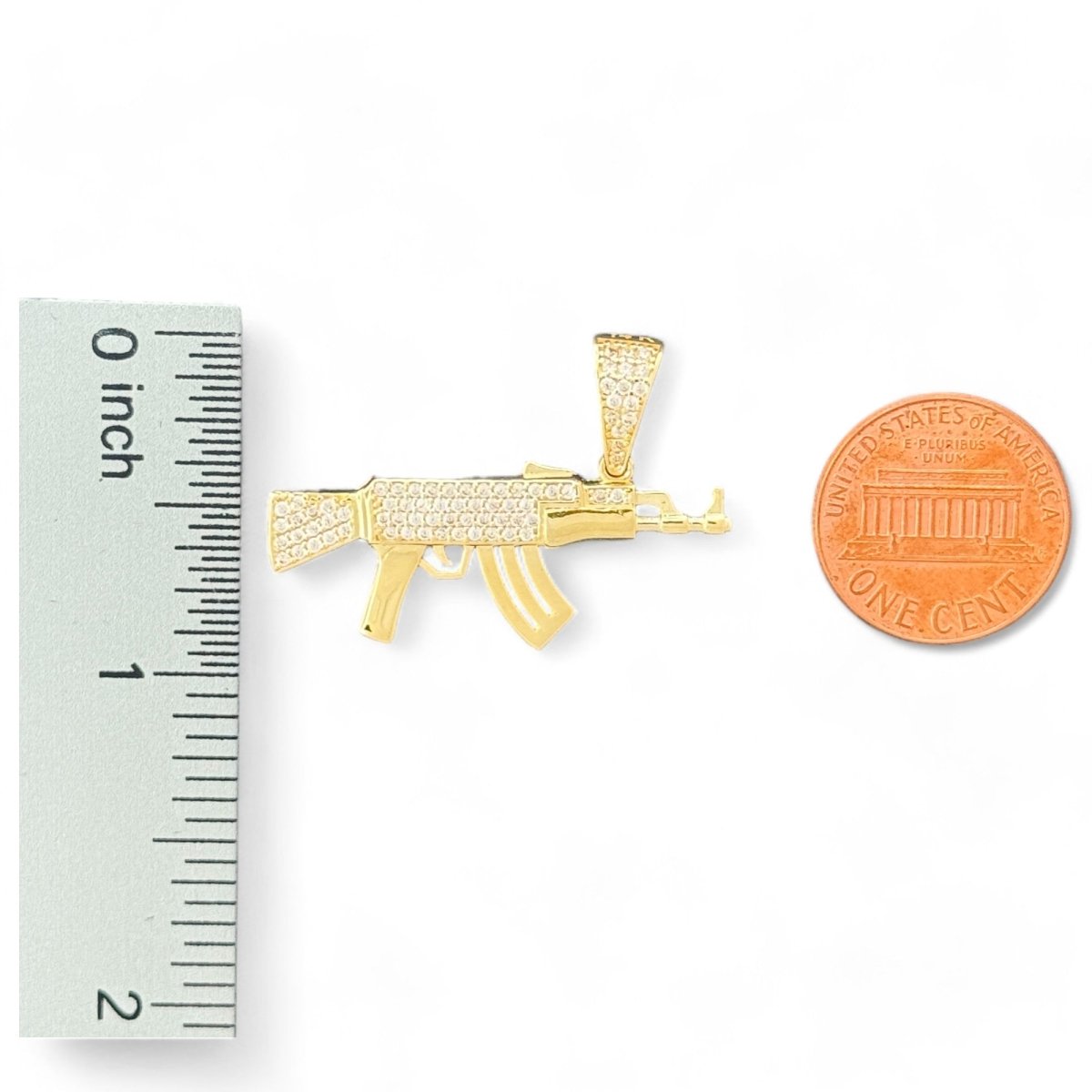 14KT Yellow Gold AK - 47 Pendant with CZ Accents