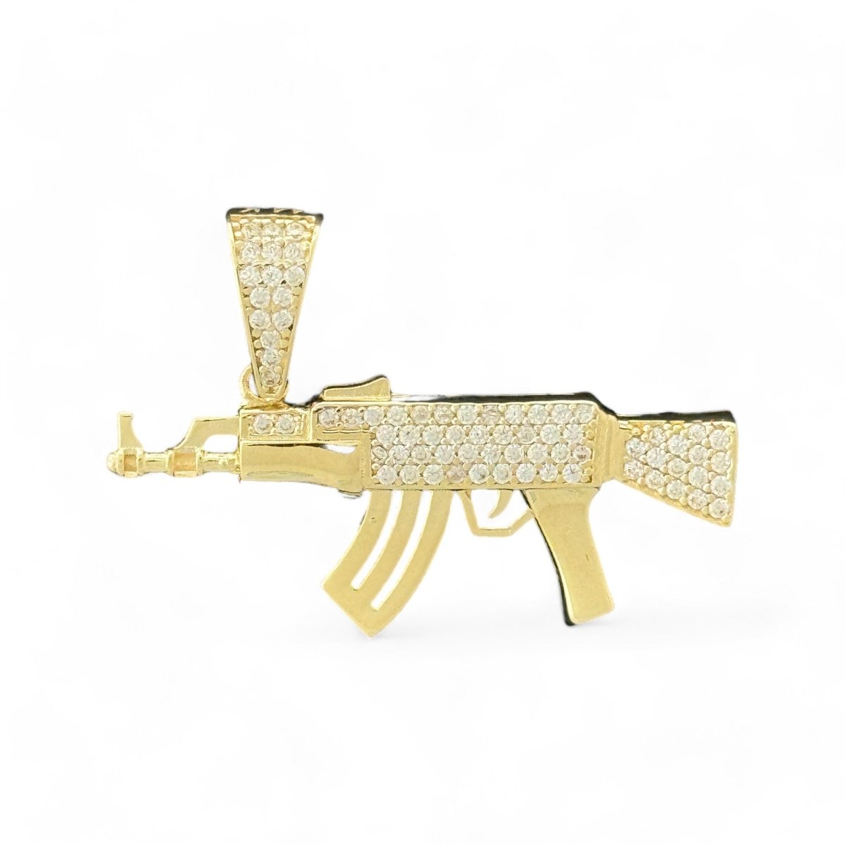 14KT Yellow Gold AK - 47 Pendant with CZ Accents