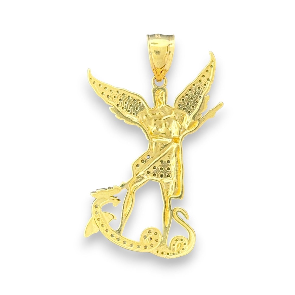 14KT Yellow Gold Archangel Michael Pendant with Pave Diamonds