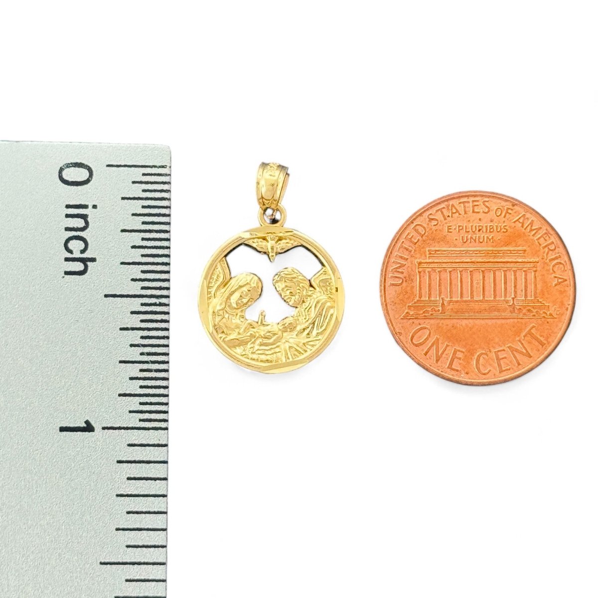 14KT Yellow Gold Baptism Pendant with Holy Family Scene