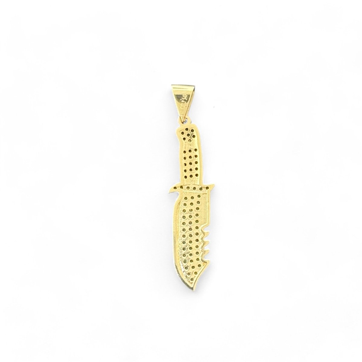 14KT Yellow Gold Bowie Knife Pendant with Black CZ Accents