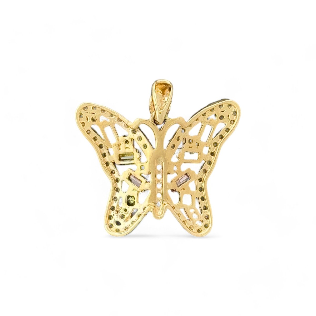 14KT Yellow Gold Butterfly Pendant with Multicolor CZ Stones