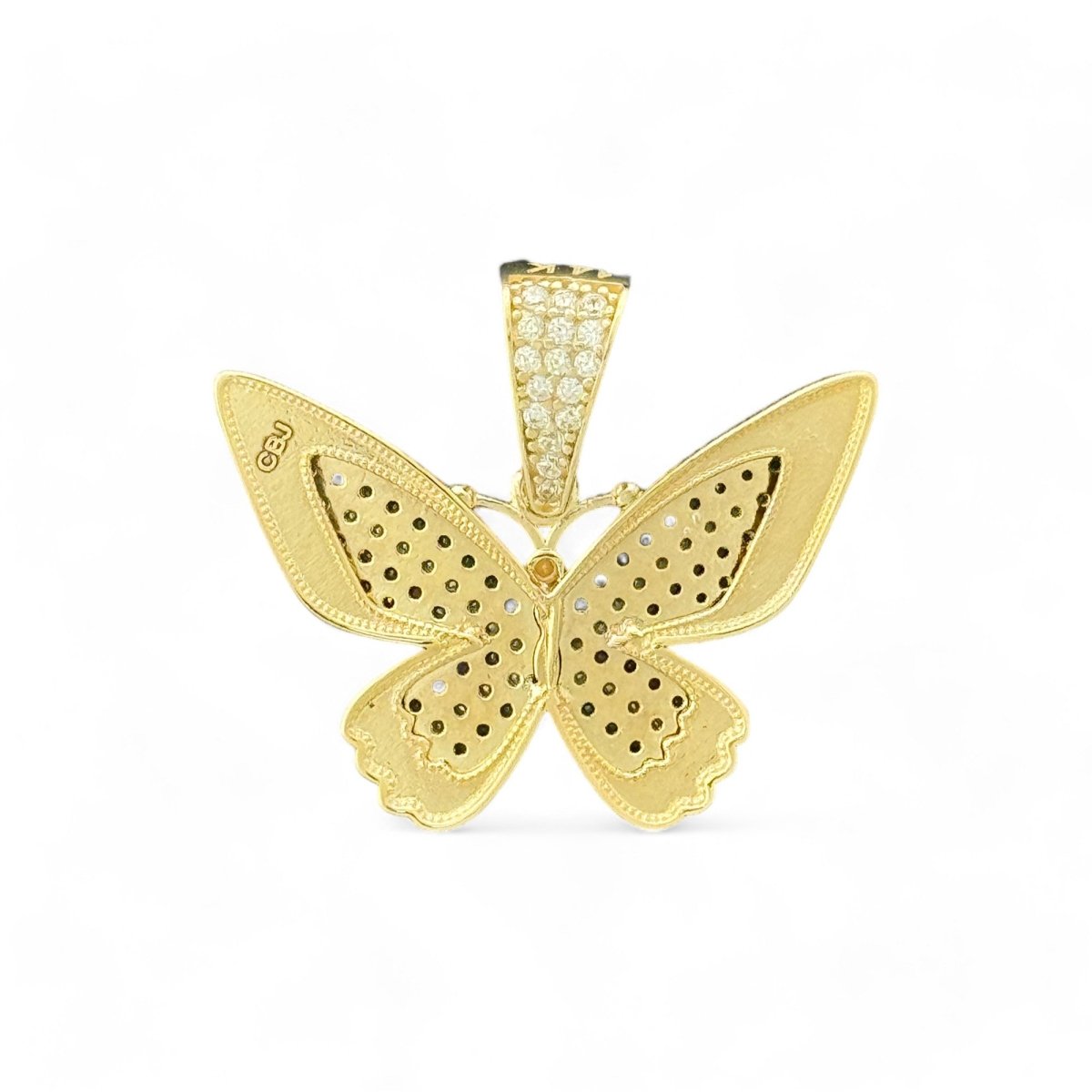 14KT Yellow Gold Butterfly Pendant with Multicolor CZ Stones