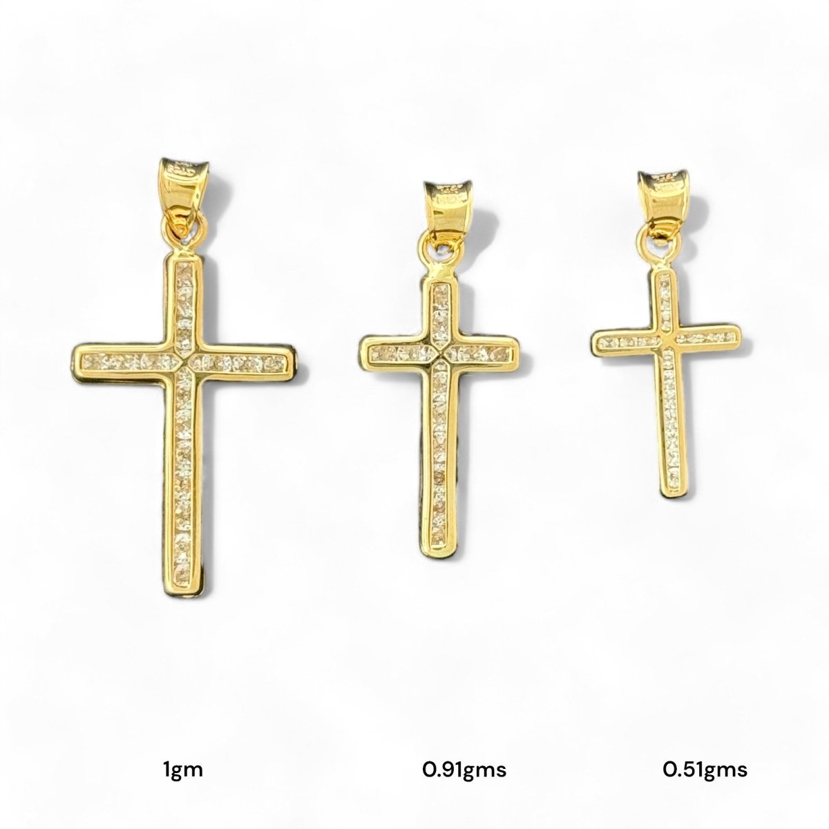 14KT Yellow Gold Cross Pendant Collection with Diamonds - 1g, 0.91g,0.51g