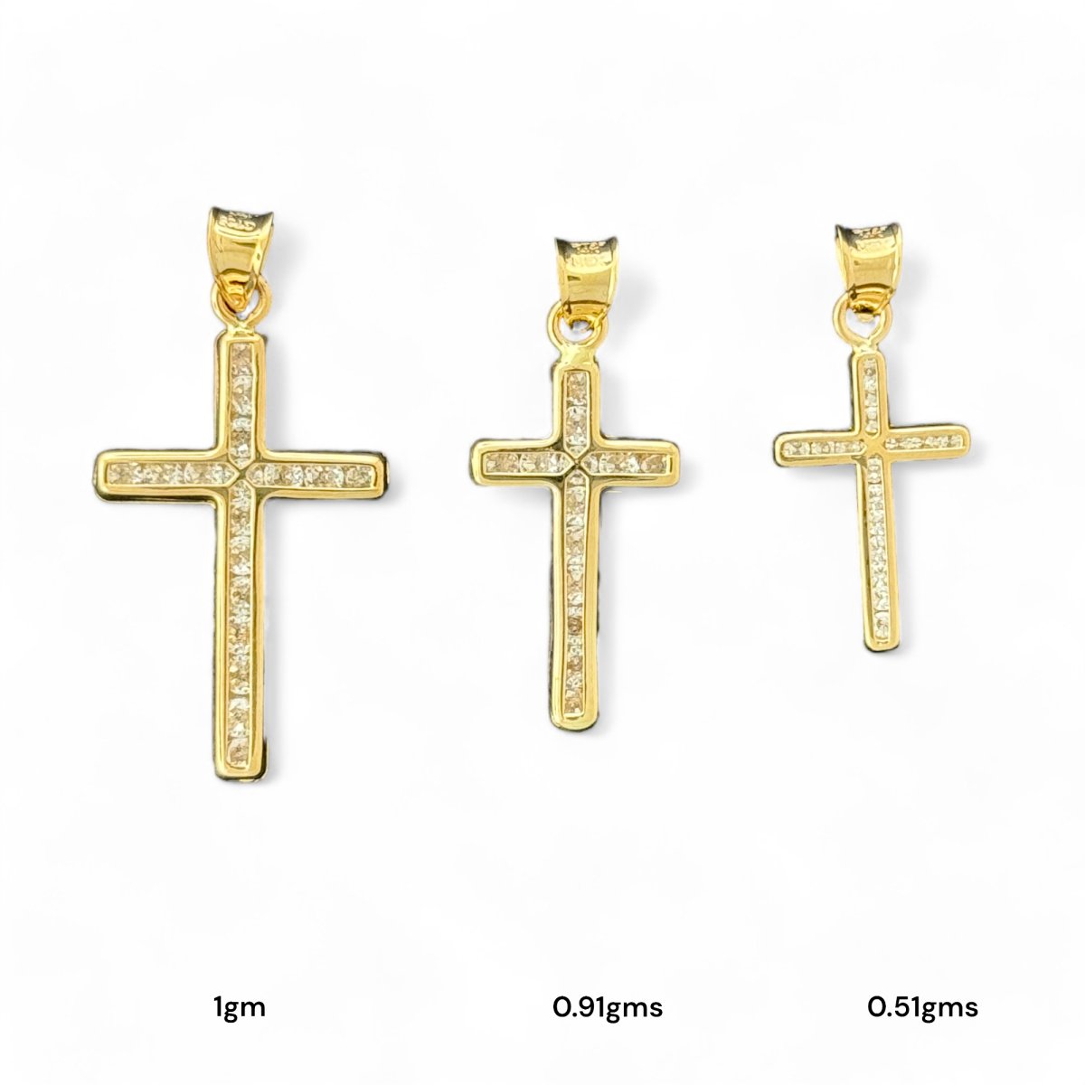 14KT Yellow Gold Cross Pendant Collection with Diamonds - 1g, 0.91g,0.51g