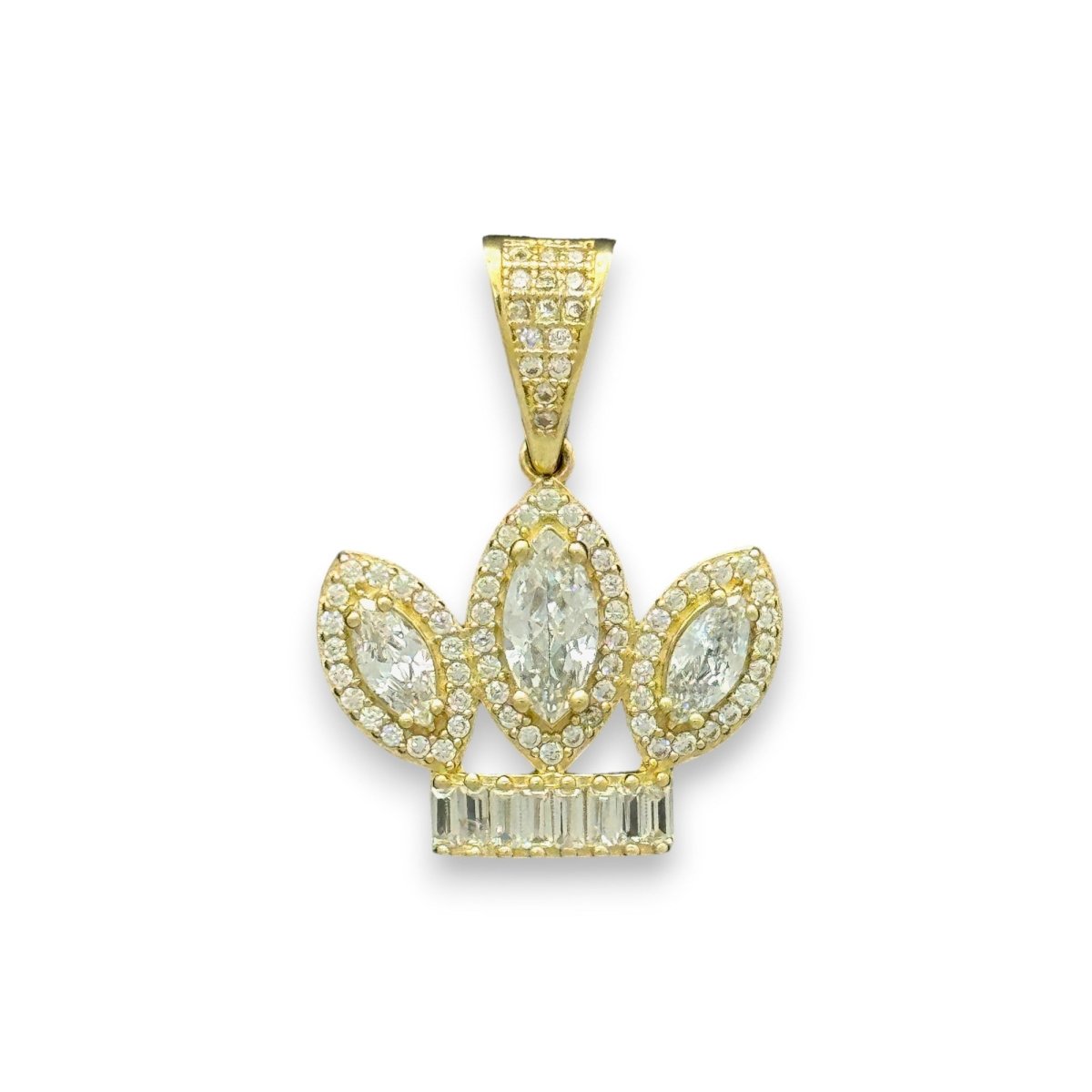 14KT Yellow Gold Crown Sparkling Stones Pendant