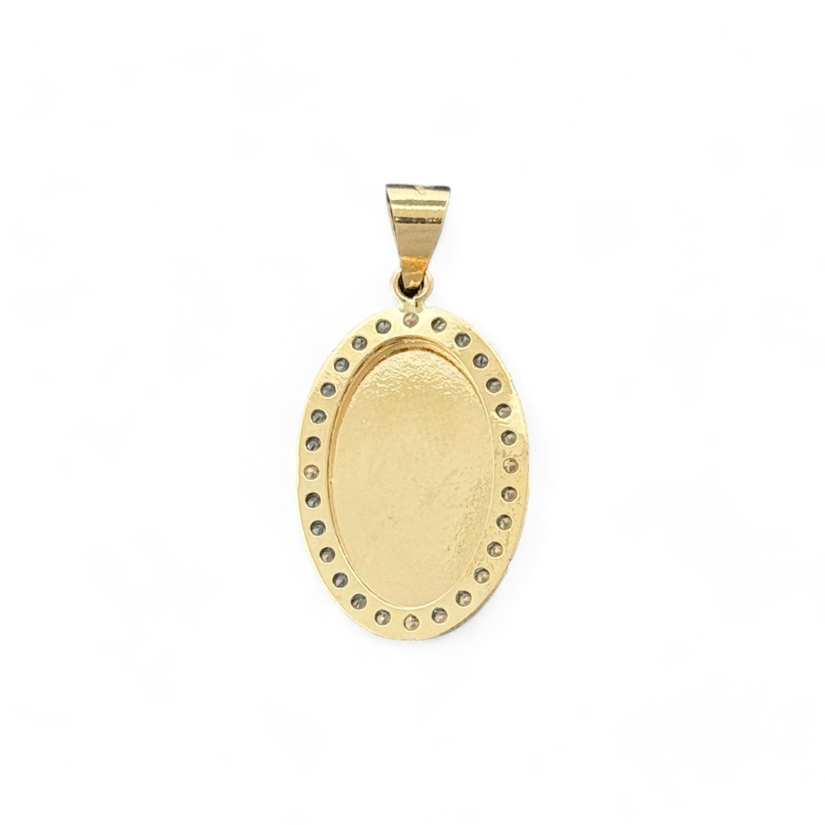 14KT Yellow Gold Crucifix Oval Pendant with CZ Accents