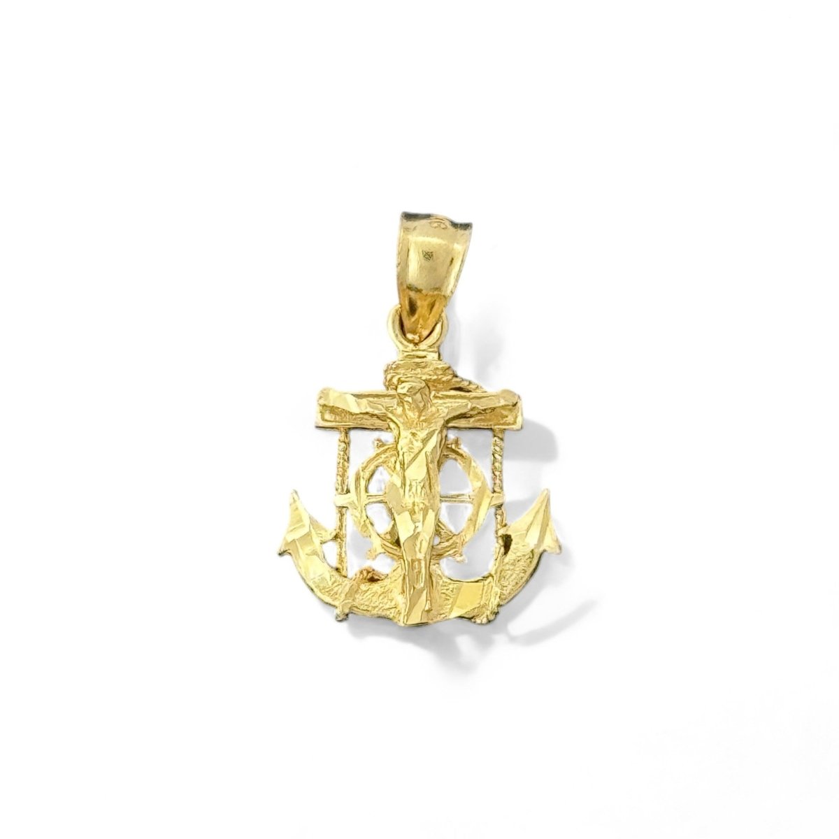 14KT Yellow Gold Crucifix with Anchor and Ship Wheel Pendant