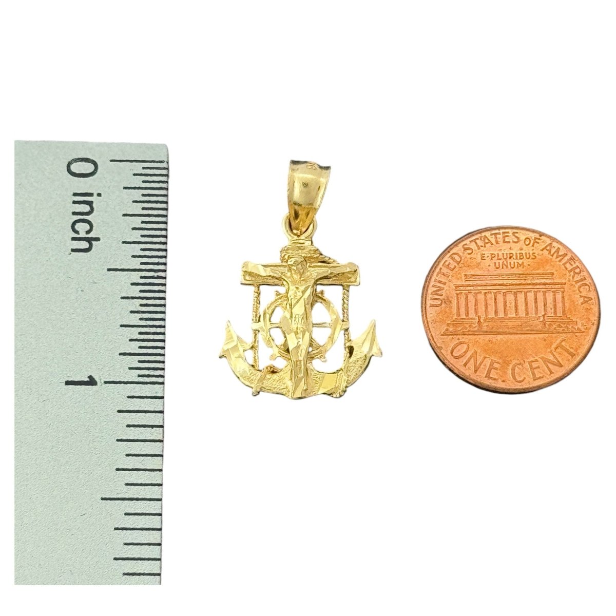 14KT Yellow Gold Crucifix with Anchor and Ship Wheel Pendant