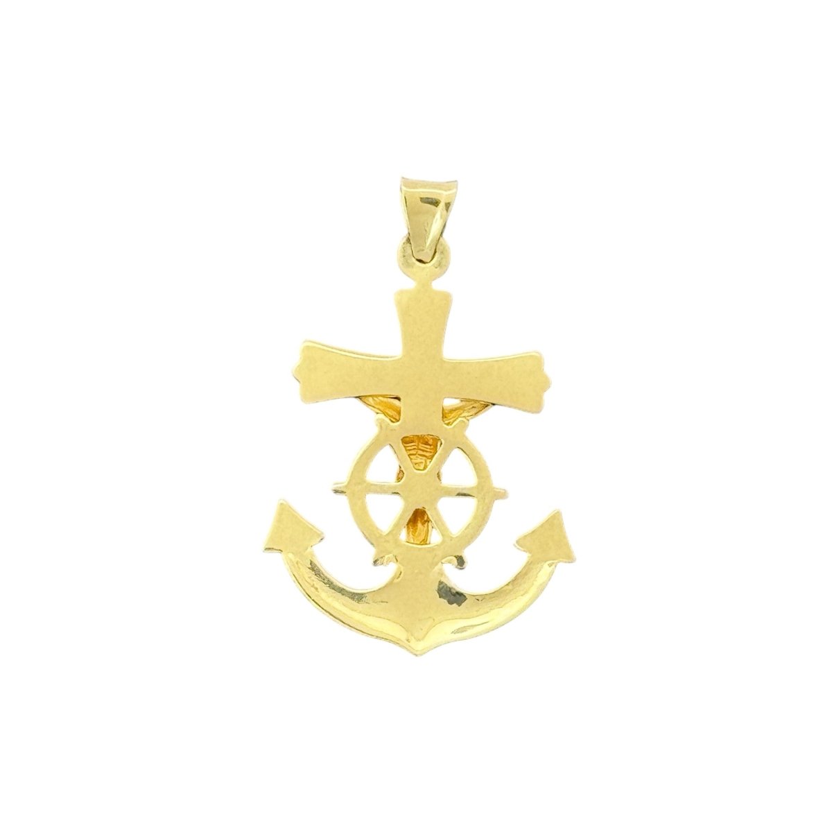 14KT Yellow Gold Crucifix with Anchor and Ship Wheel Pendant