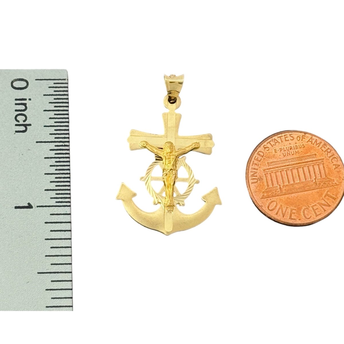 14KT Yellow Gold Crucifix with Anchor and Ship Wheel Pendant