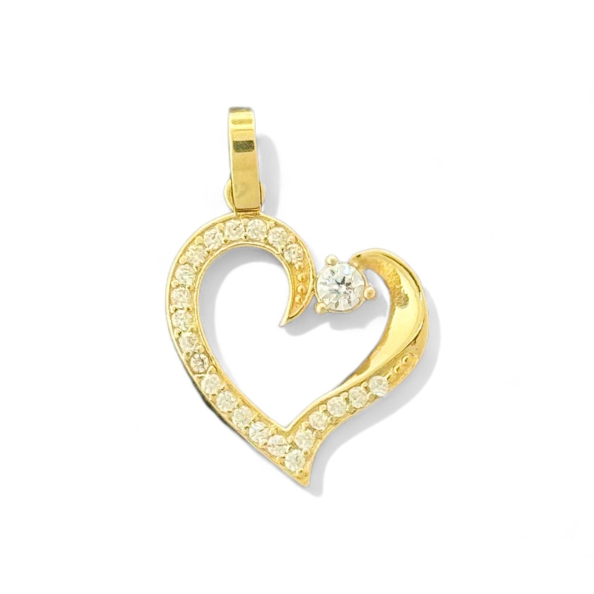 14KT Yellow Gold CZ Heart Pendant