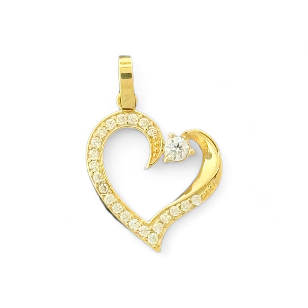 14KT Yellow Gold CZ Heart Pendant