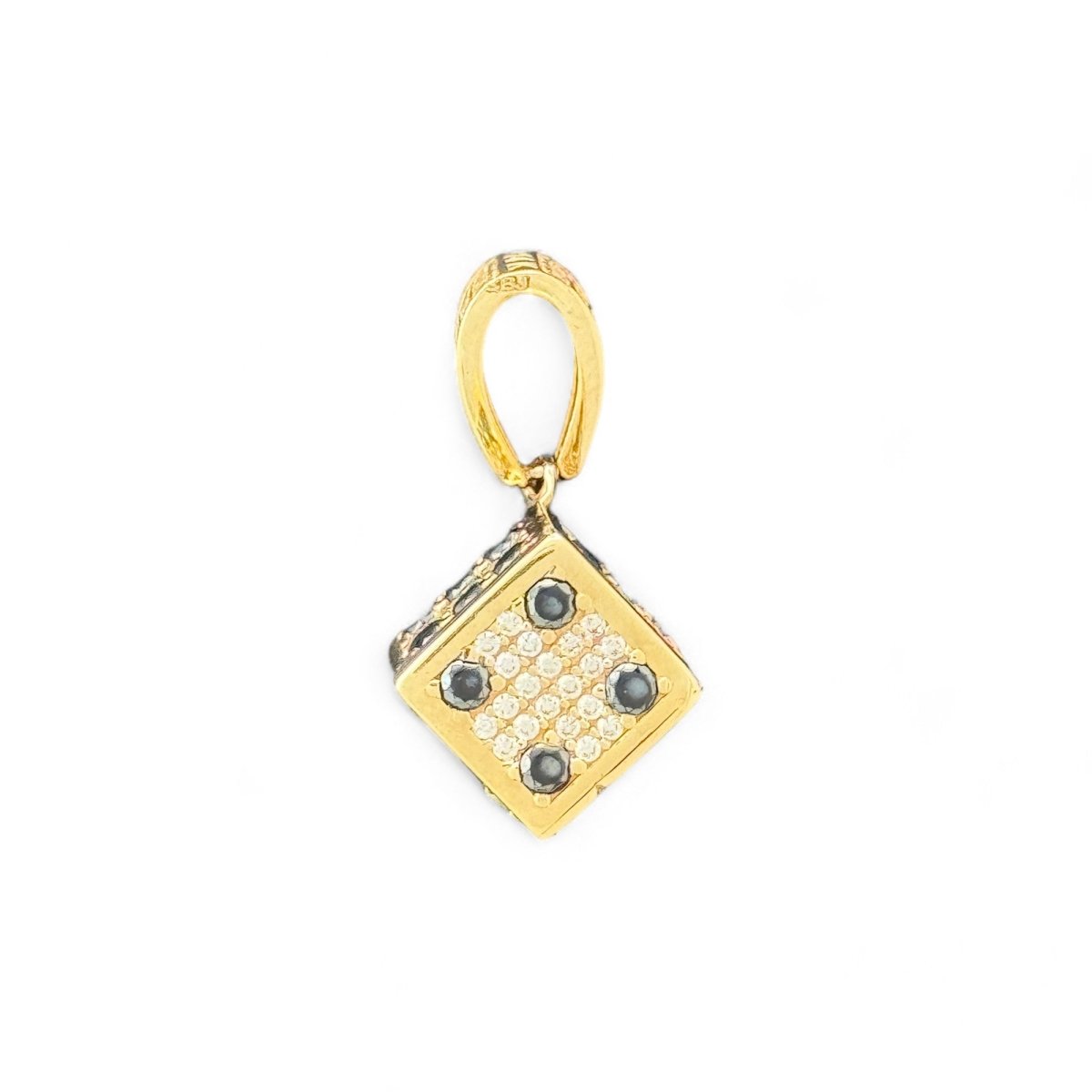 14KT Yellow Gold Dice Pendant with Black CZ Stones