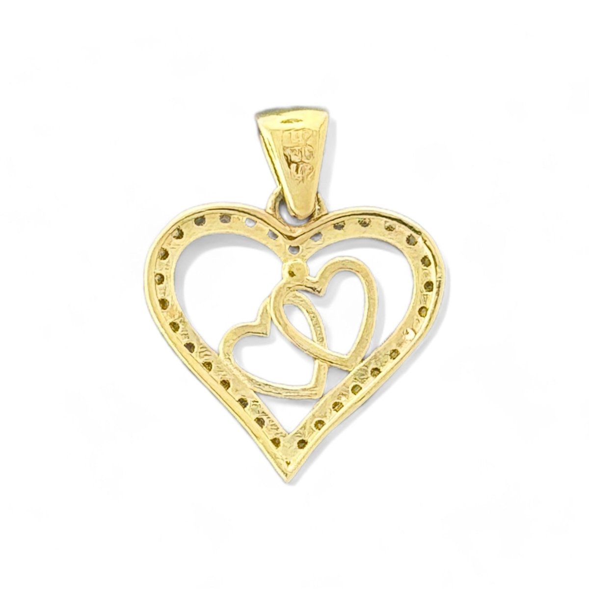 14KT Yellow Gold Double Heart CZ Pendant