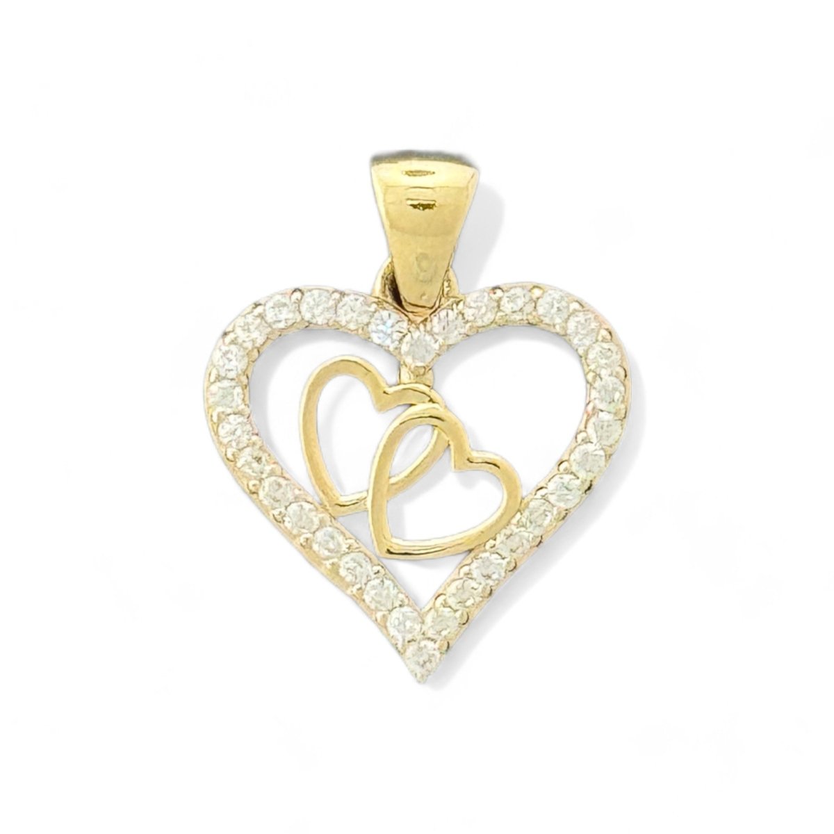 14KT Yellow Gold Double Heart CZ Pendant