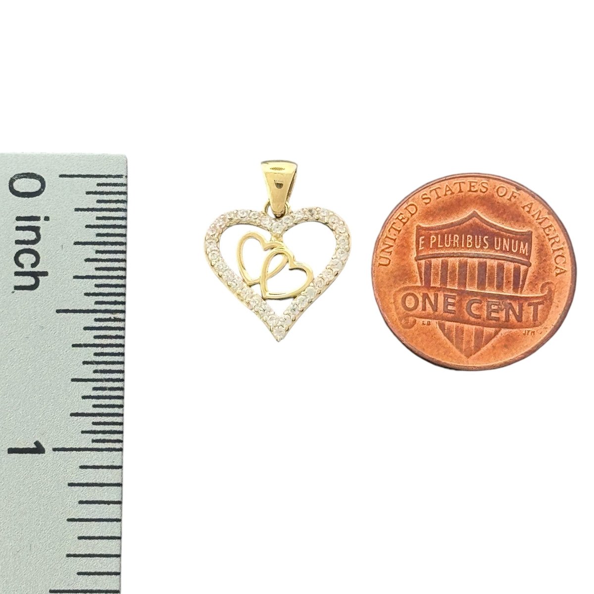 14KT Yellow Gold Double Heart CZ Pendant