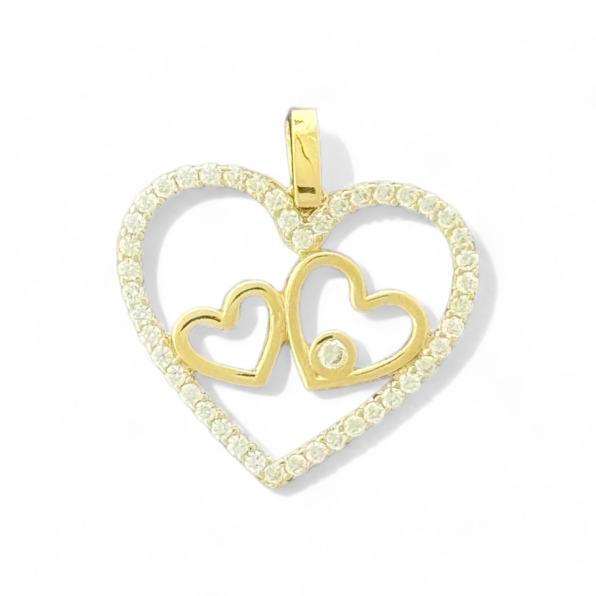 14KT Yellow Gold Double Heart CZ Pendant