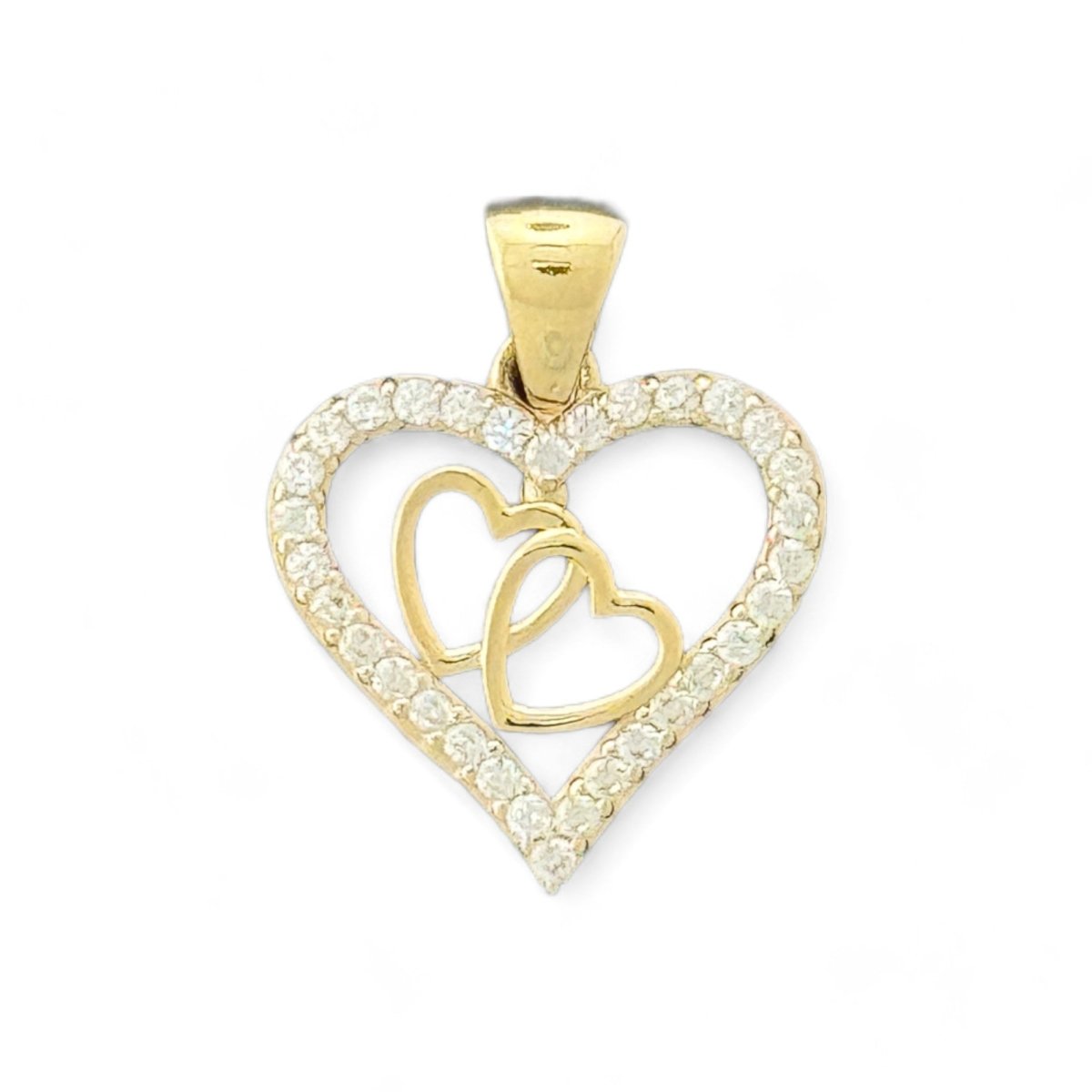 14KT Yellow Gold Double Heart CZ Pendant
