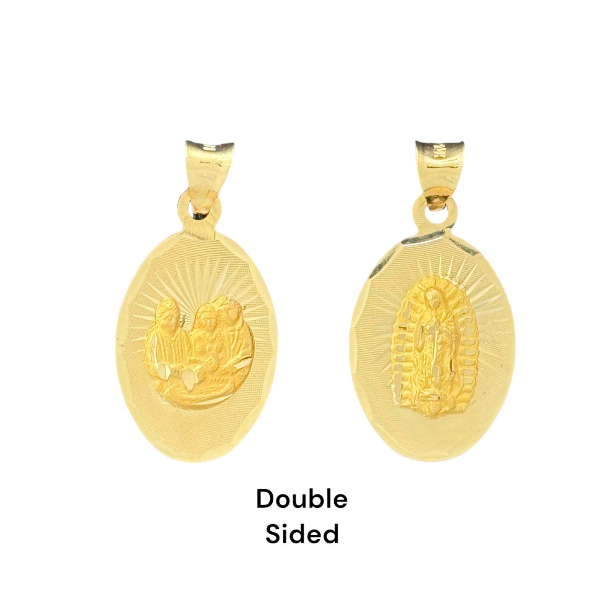 14KT Yellow Gold Double - Sided Baptism Pendant - Virgin Mary and Holy Family