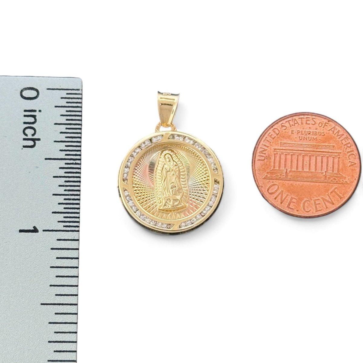 14KT Yellow Gold Double - Sided Jesus and Virgin Mary Pendant