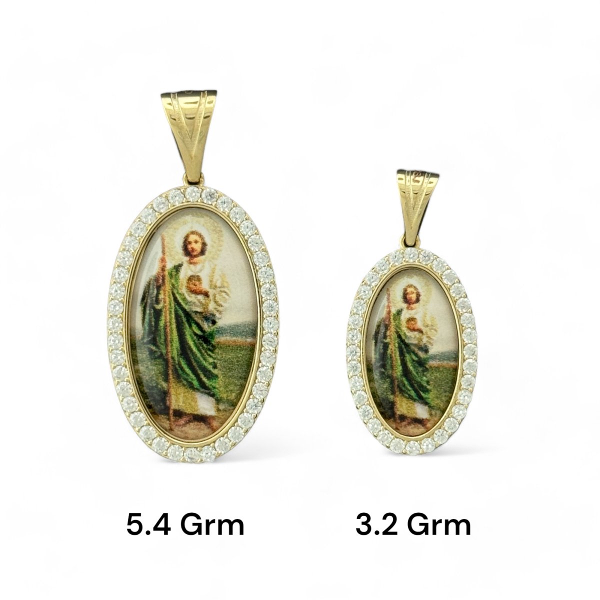 14KT Yellow Gold Enamel Saint Jude Pendants - 5.4g & 3.2g
