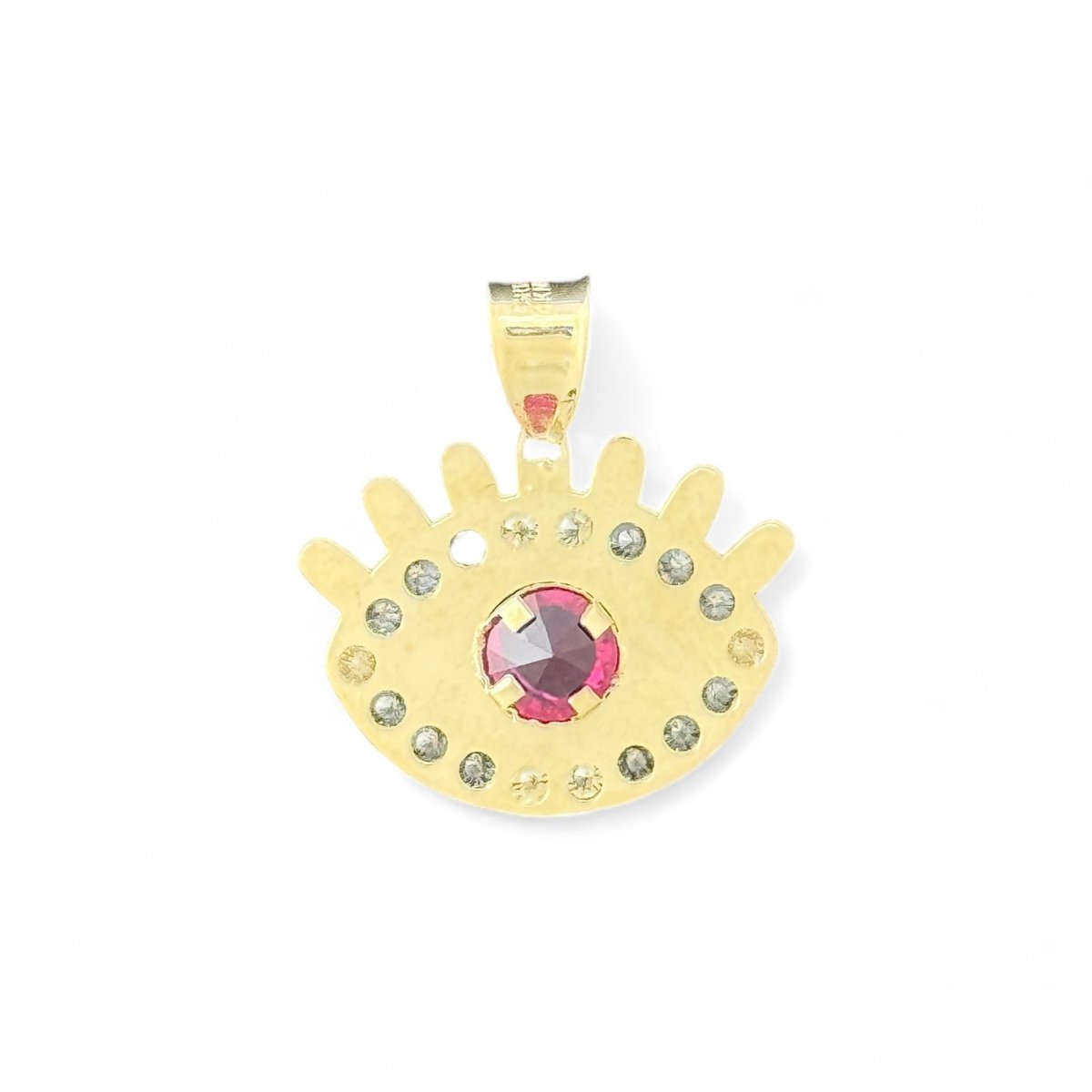 14KT Yellow Gold Evil Eye Pendant with CZ Accents