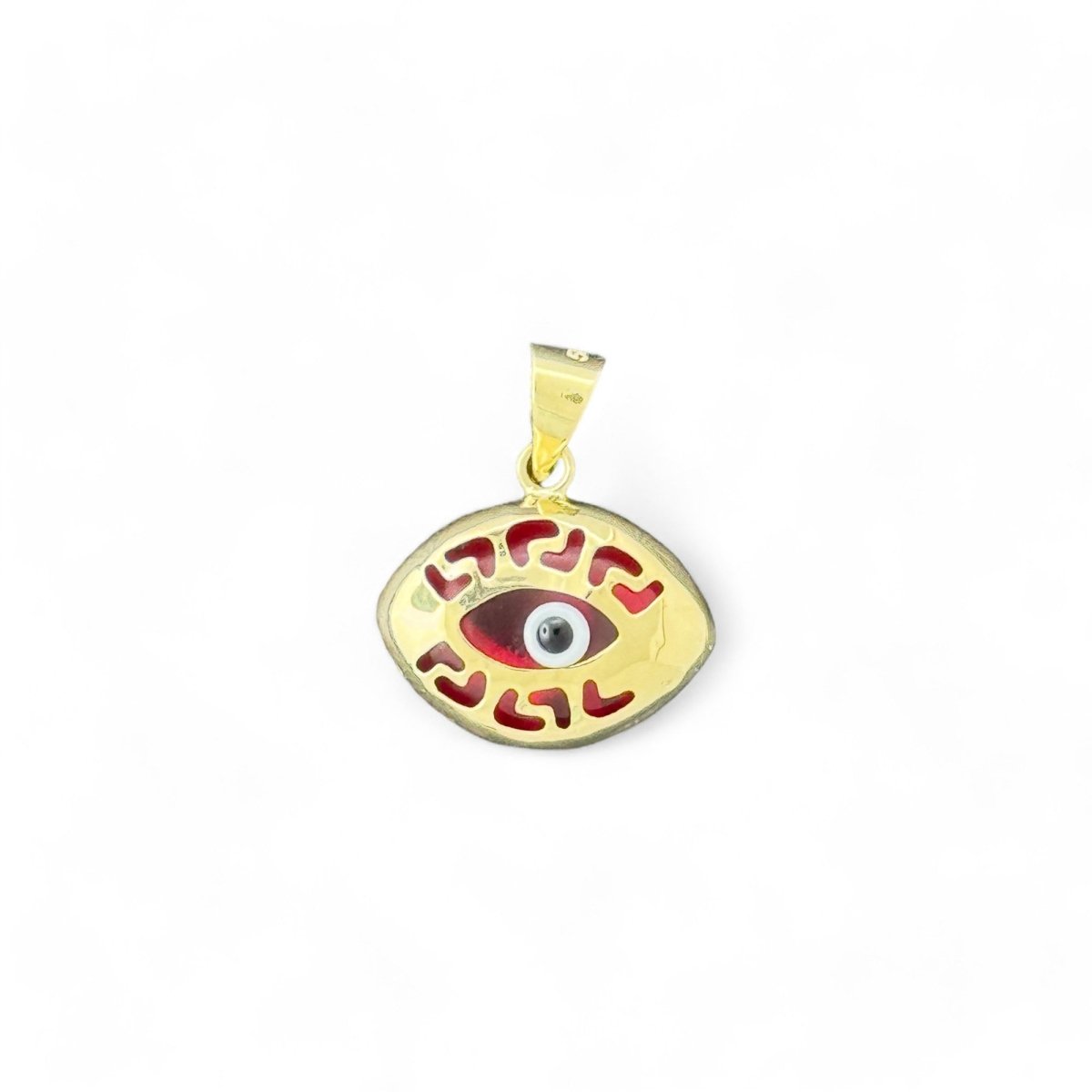 14KT Yellow Gold Evil Eye Pendant with Red Enamel