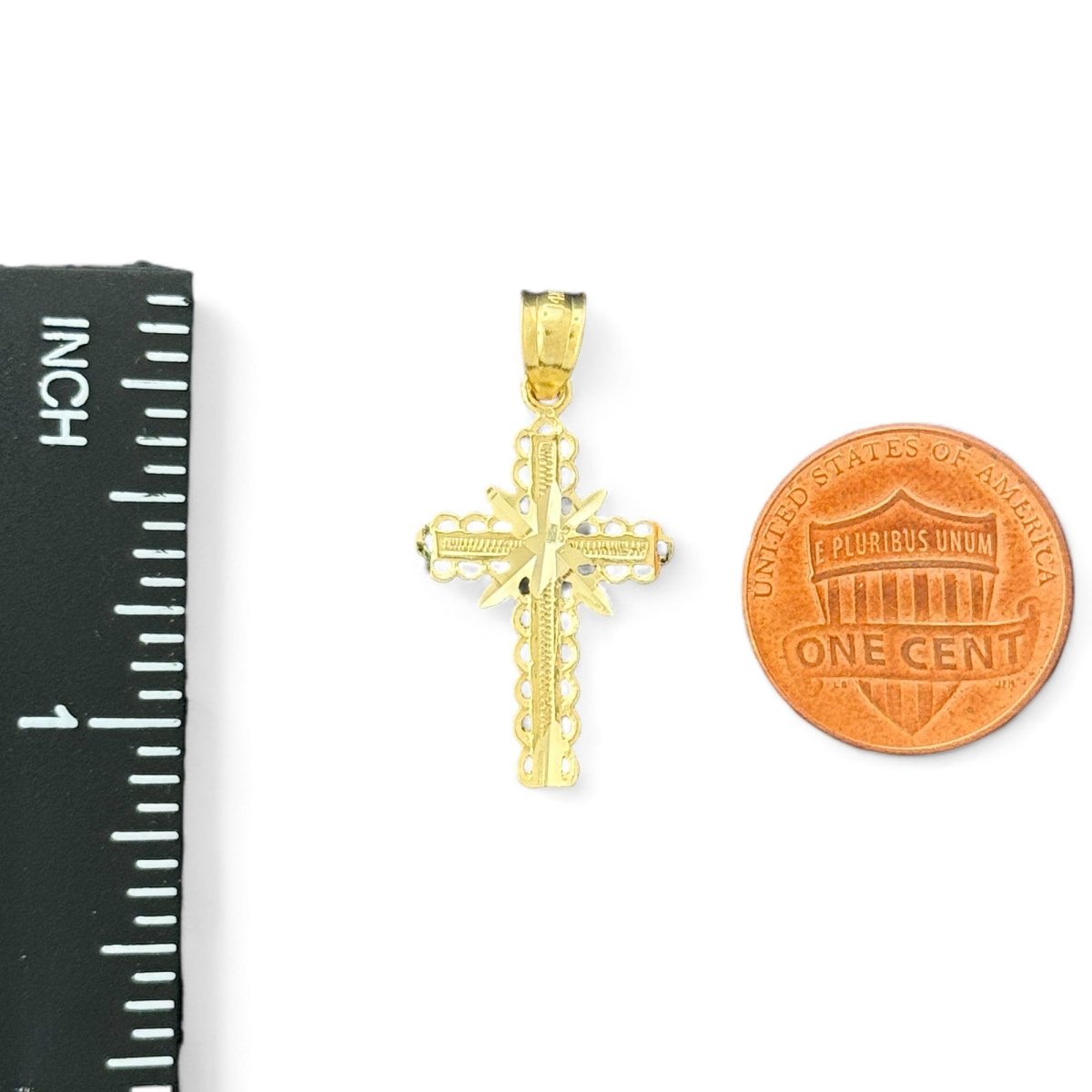 14KT Yellow Gold Filigree Crucifix Pendant - 0.91gms