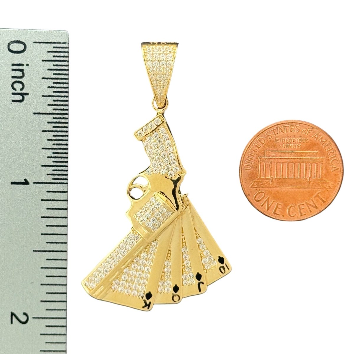 14KT Yellow Gold Gun and Playing Cards Pendant