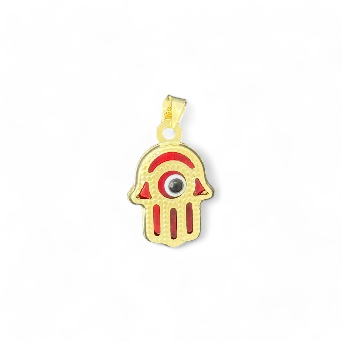 14KT Yellow Gold Hamsa Evil Eye Pendant with Red Enamel