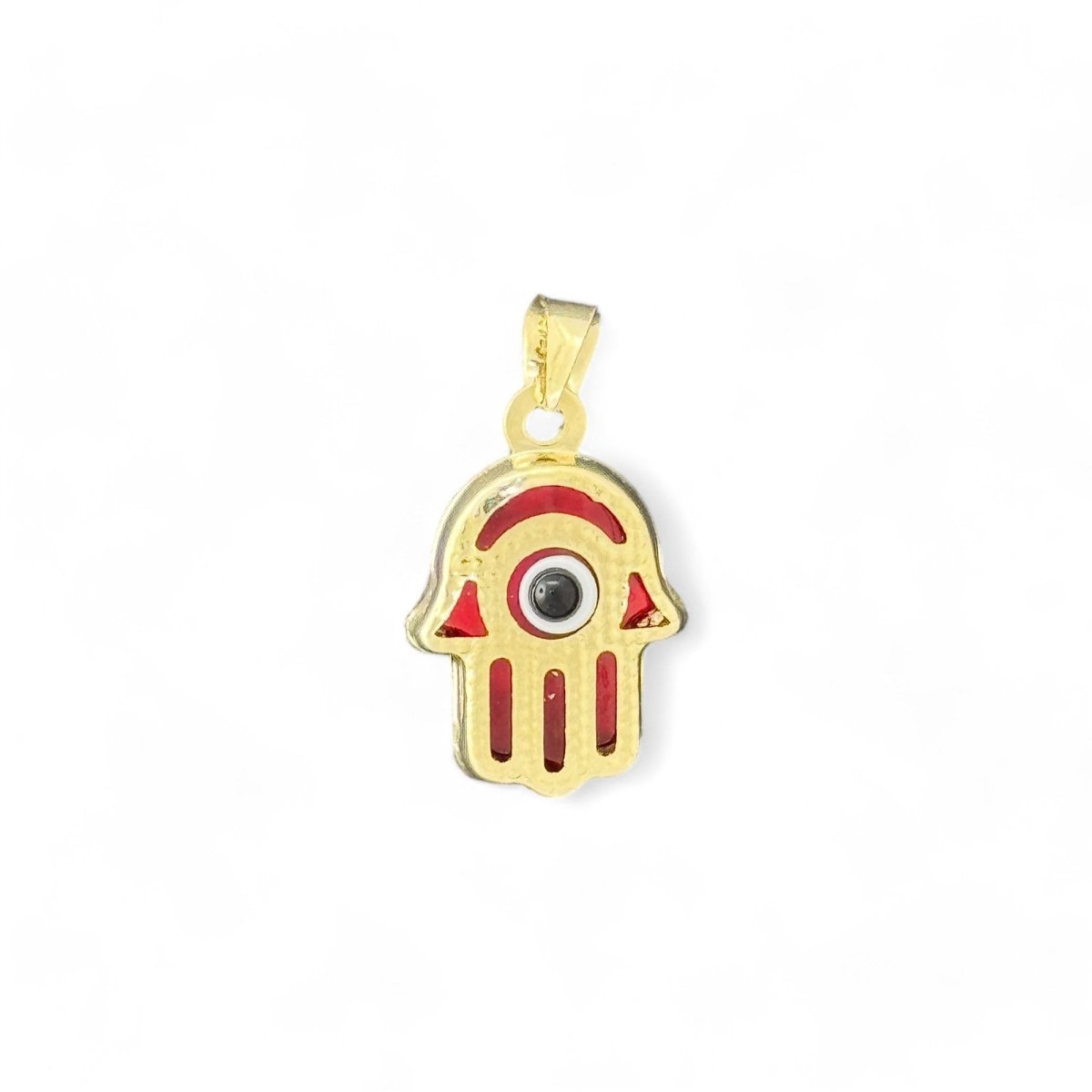 14KT Yellow Gold Hamsa Evil Eye Pendant with Red Enamel