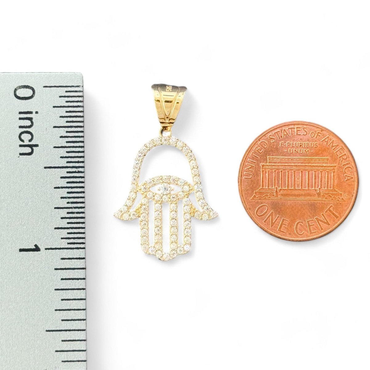 14KT Yellow Gold Hamsa Hand Pendant with CZ Accents