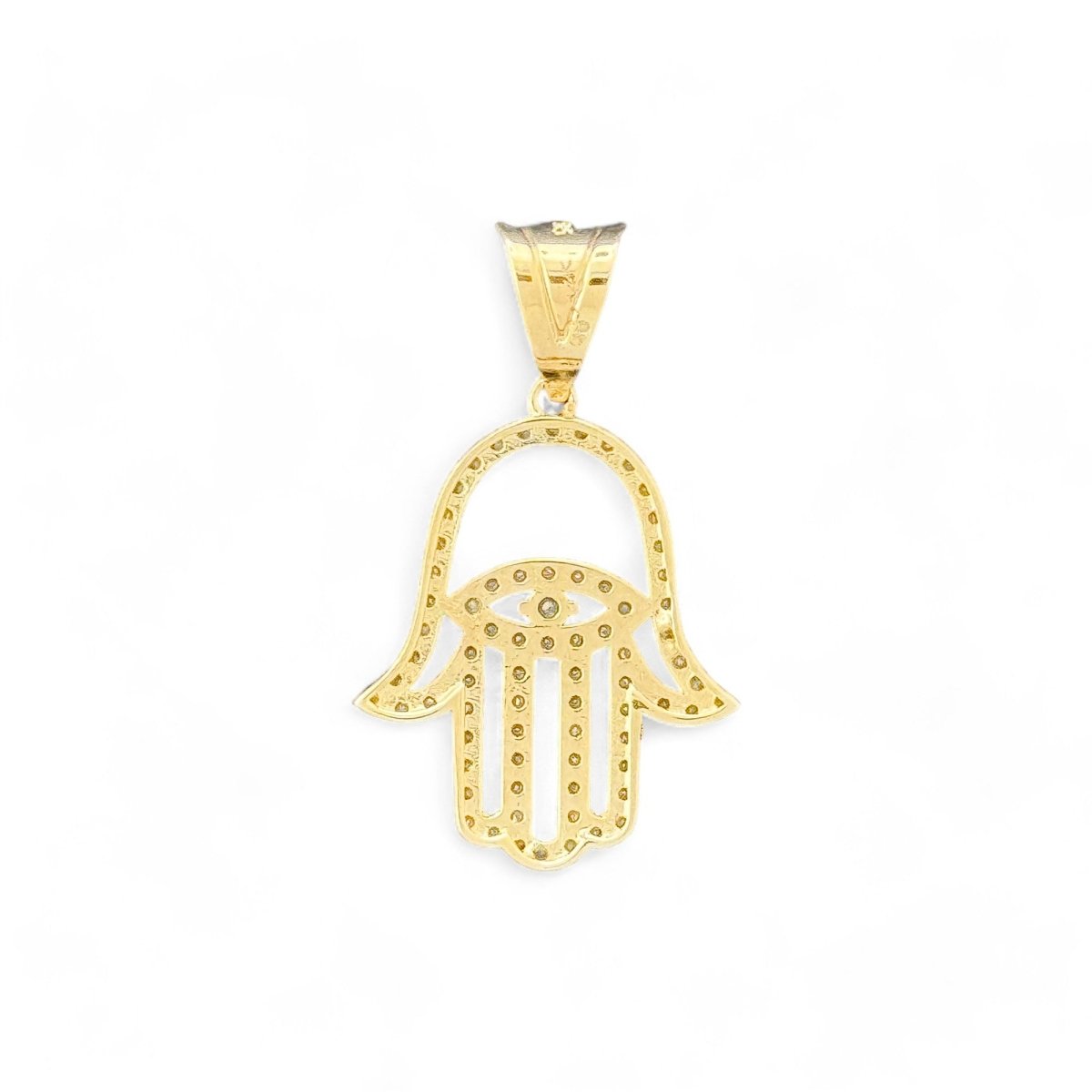 14KT Yellow Gold Hamsa Hand Pendant with CZ Accents