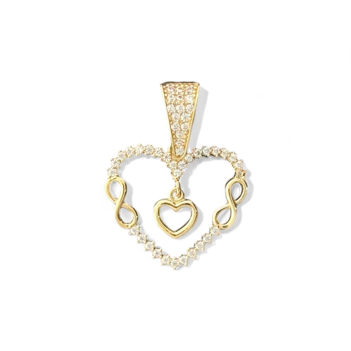 14KT Yellow Gold Heart and Infinity Pendant with CZ Accents