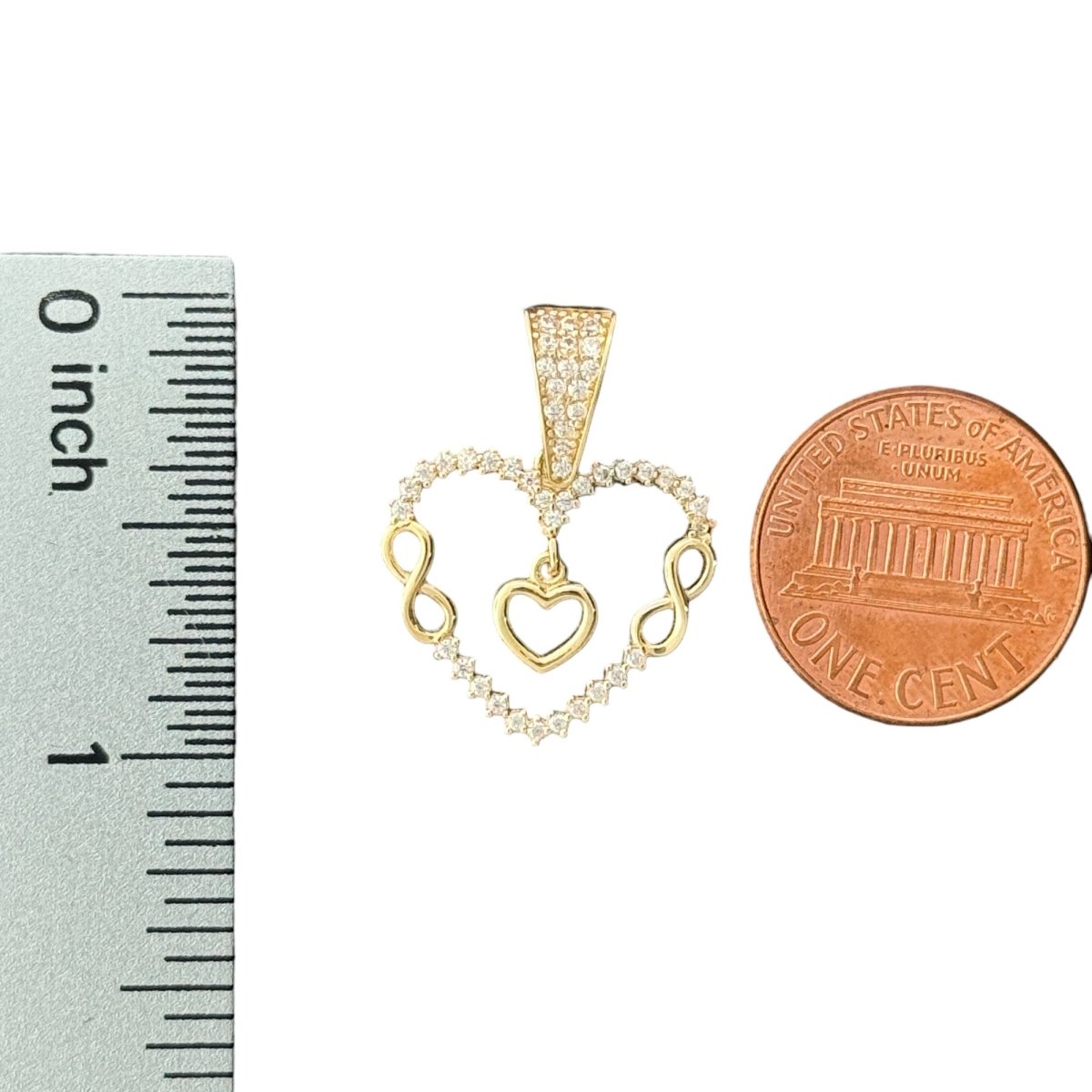 14KT Yellow Gold Heart and Infinity Pendant with CZ Accents