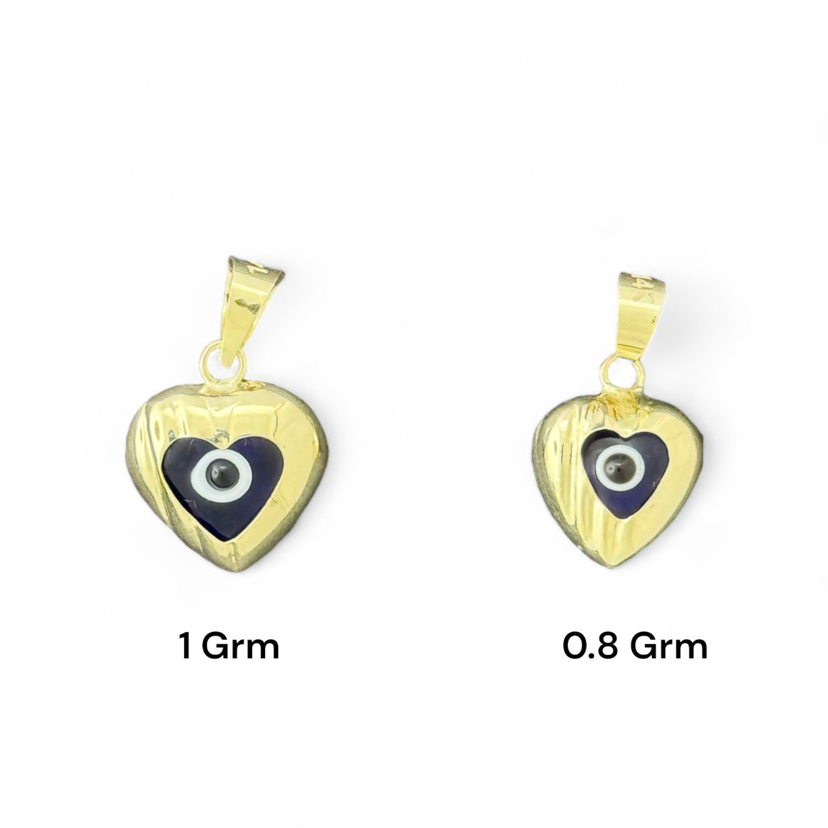 14KT Yellow Gold Heart Evil Eye Pendants with Blue Enamel