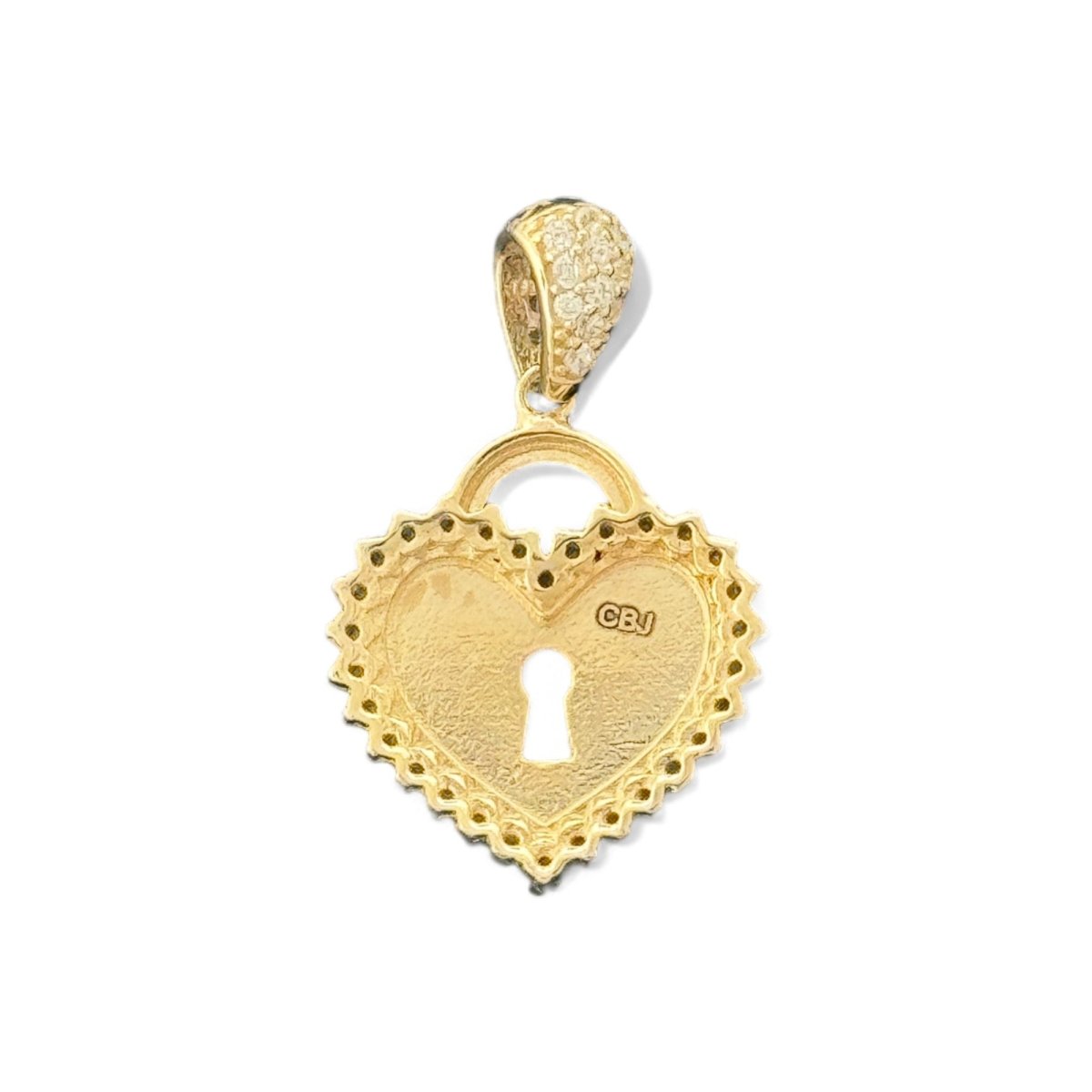 14KT Yellow Gold Heart Lock Pendant with CZ Stones