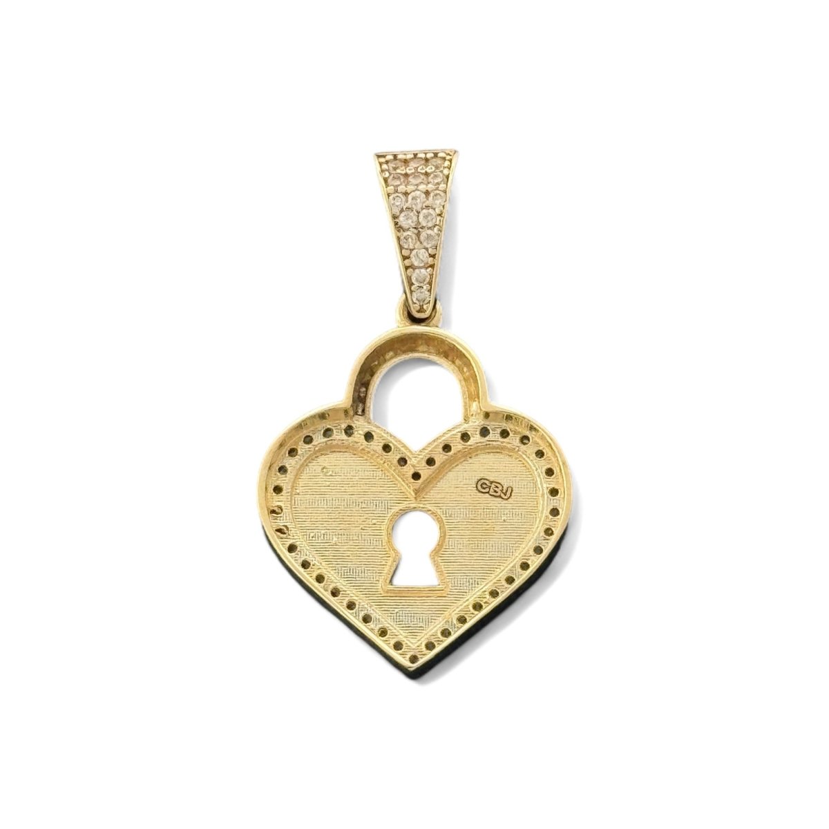 14KT Yellow Gold Heart Lock Pendant with CZ Stones