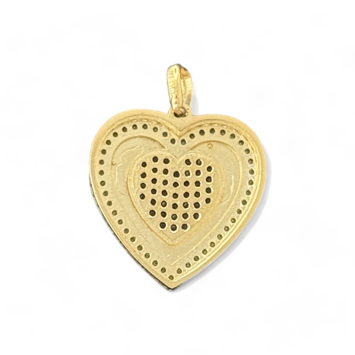 14KT Yellow Gold Heart Pendant with Red and CZ Stones