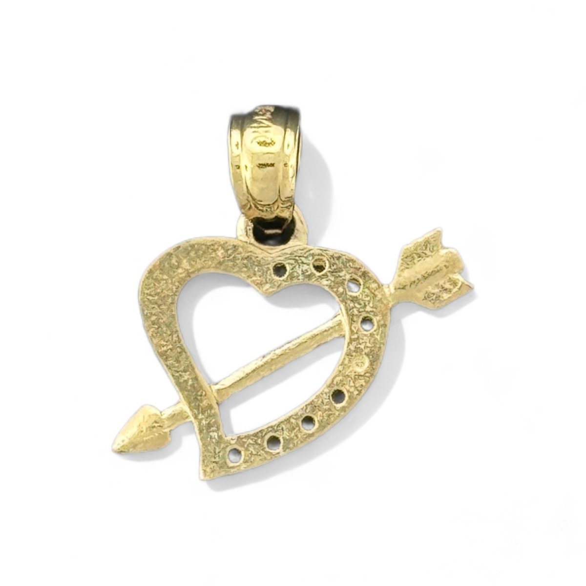 14KT Yellow Gold Heart with Arrow Pendant with CZ Accents