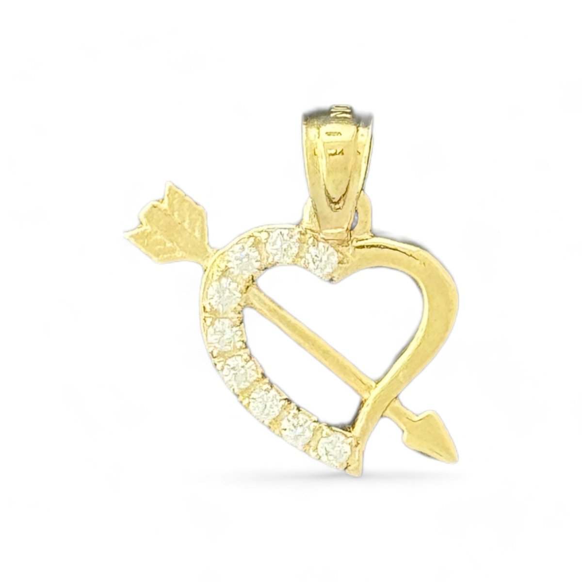 14KT Yellow Gold Heart with Arrow Pendant with CZ Accents