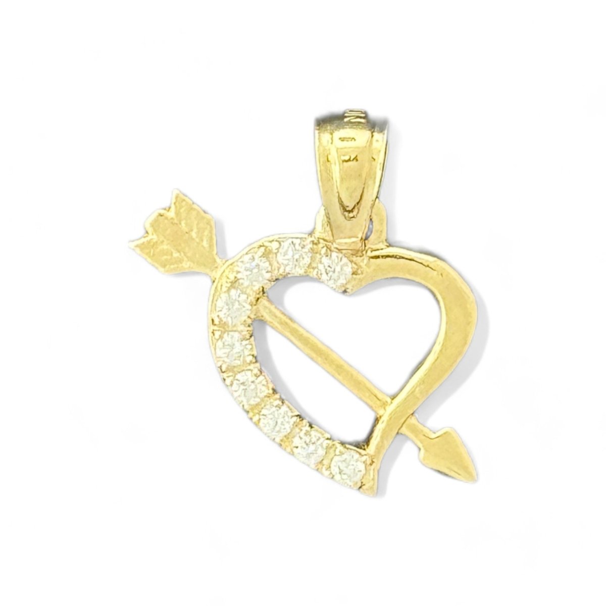 14KT Yellow Gold Heart with Arrow Pendant with CZ Accents