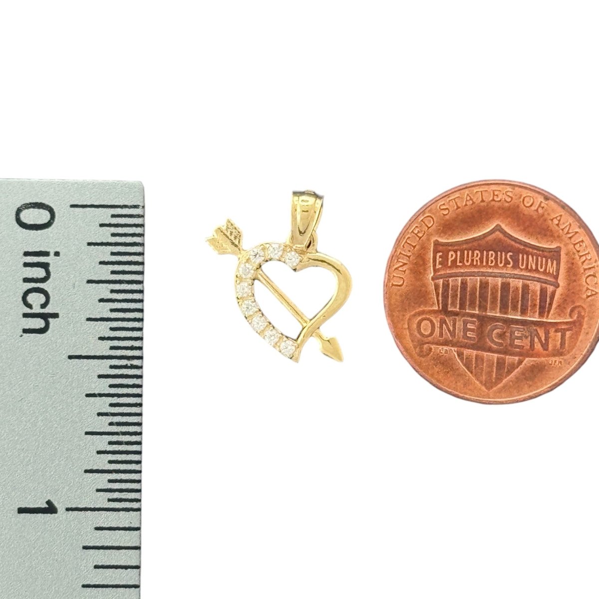 14KT Yellow Gold Heart with Arrow Pendant with CZ Accents