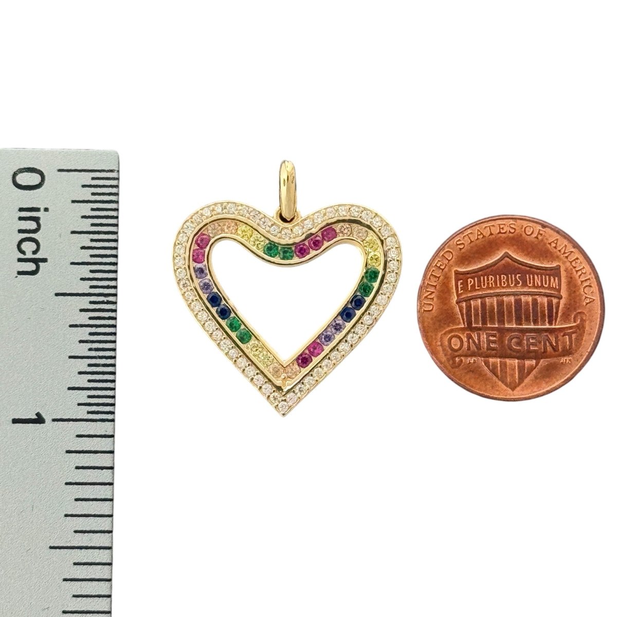 14KT Yellow Gold Heart with CZ Stones Pendant