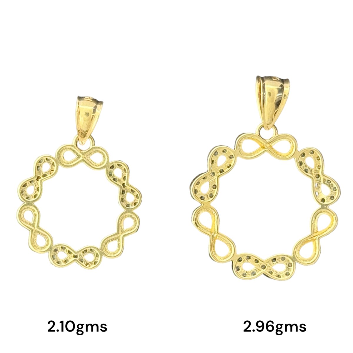 14KT Yellow Gold Infinity Circle Pendants with CZ Accents