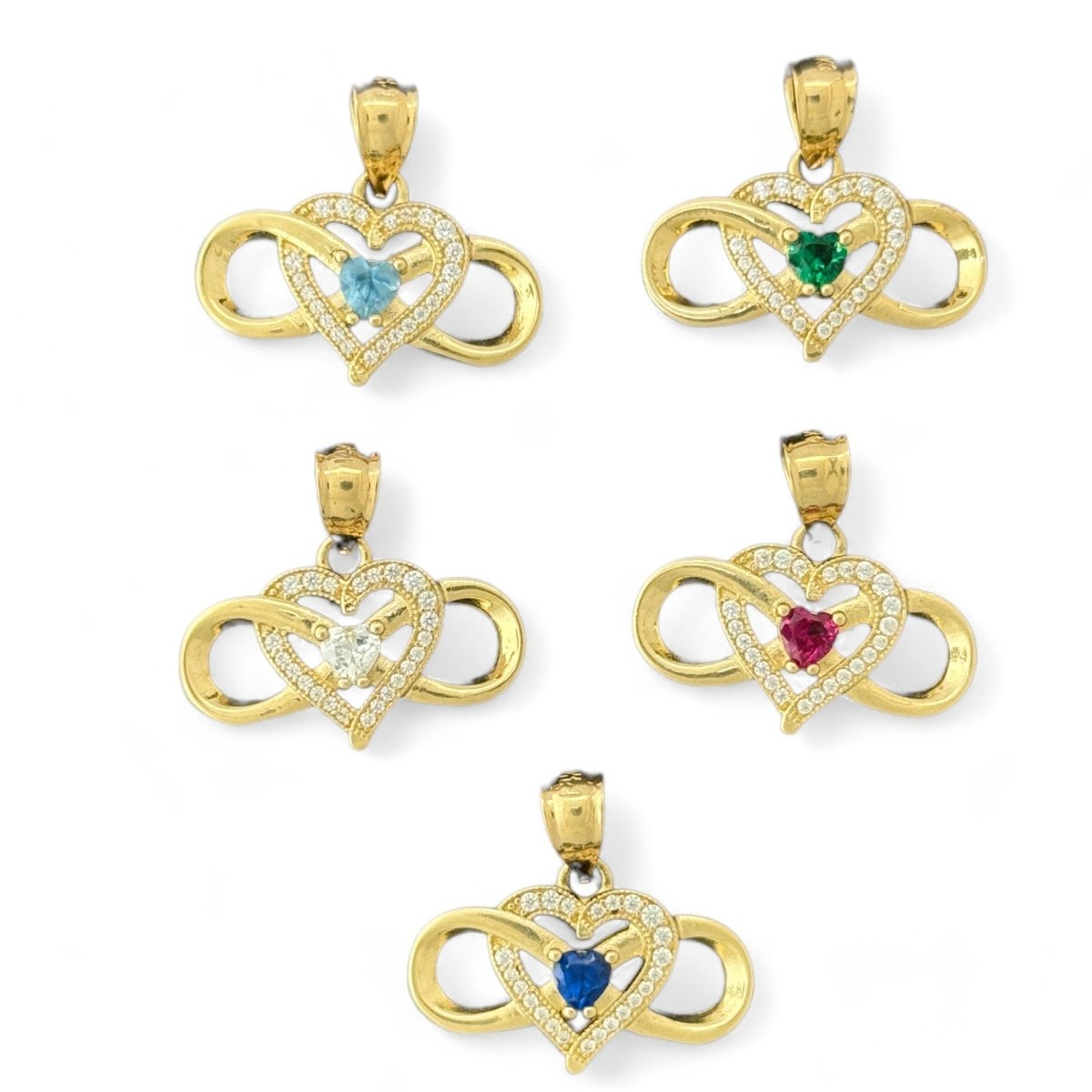 14KT Yellow Gold Infinity Heart Pendants with CZ Accents