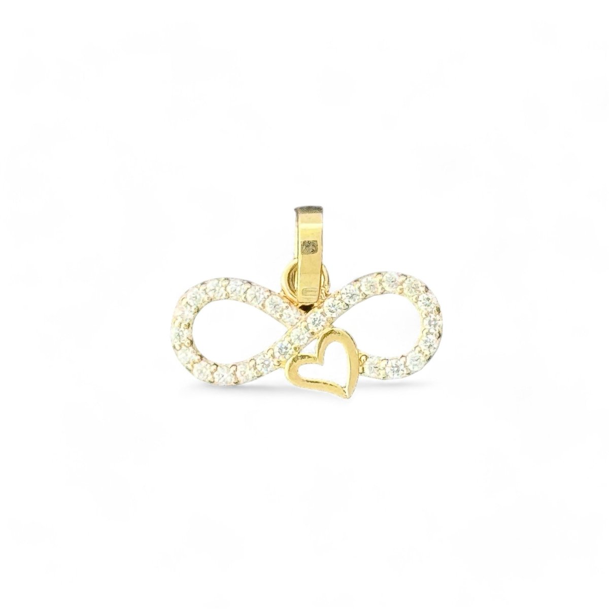 14KT Yellow Gold Infinity Pendant with Heart and CZ Accents