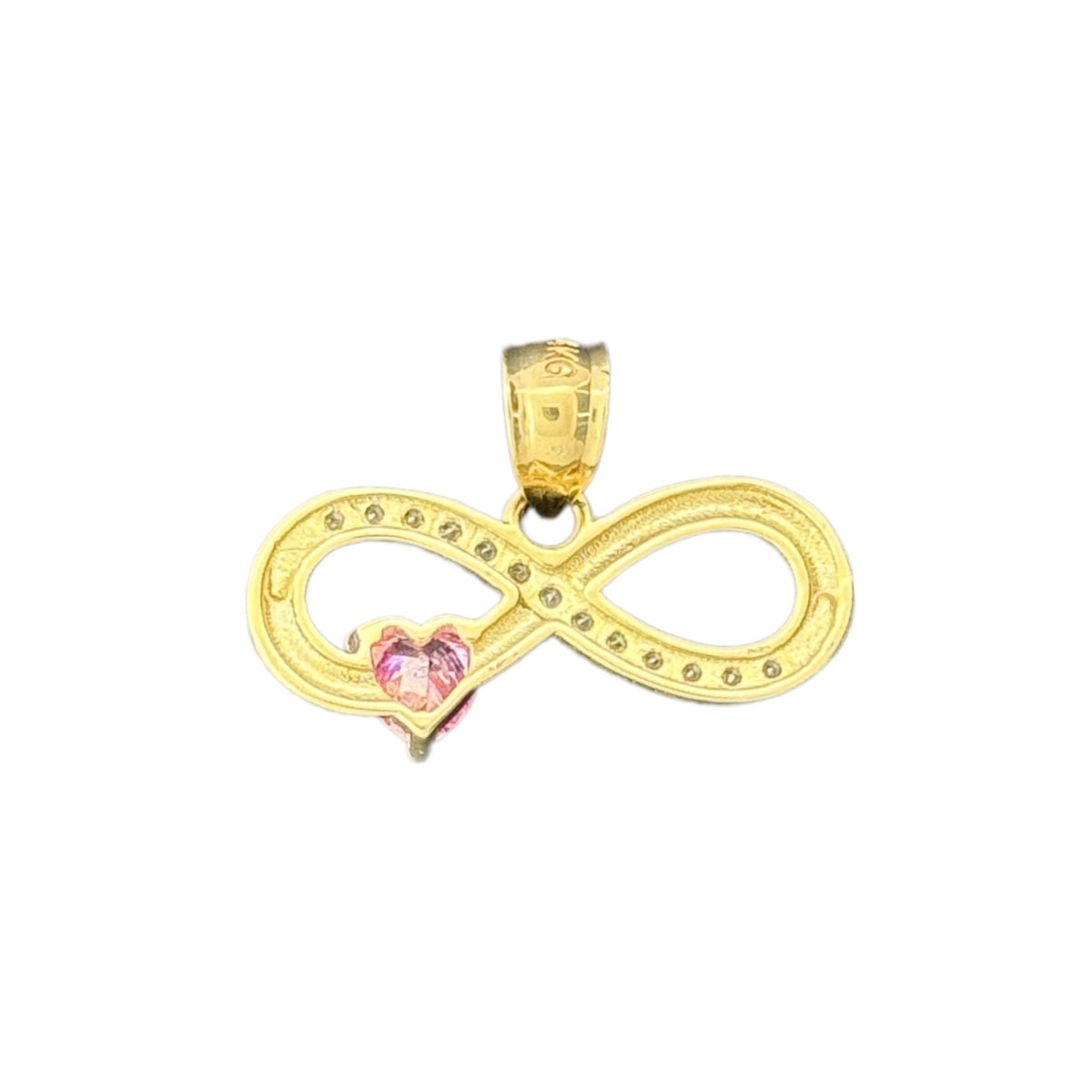 14KT Yellow Gold Infinity Pendant with Pink Heart CZ